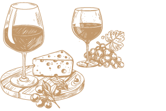 Illustrated icon of Italy Culinary Vacations with wine and cheese board