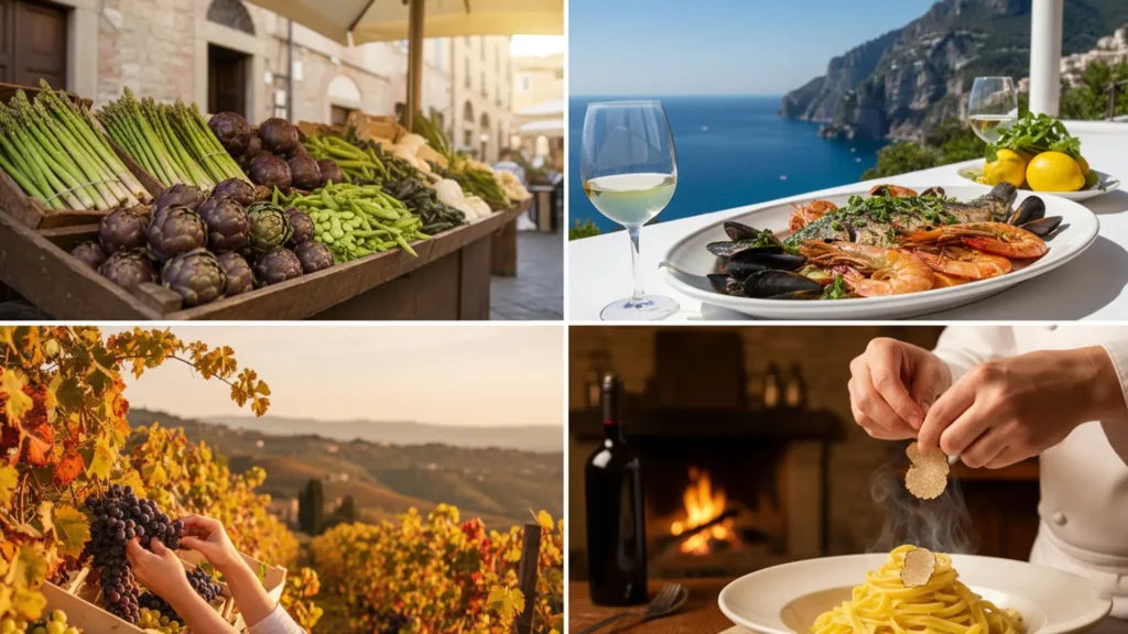 Seasonal comparison of spring, summer, fall and winter experiences during an Italian cooking vacation.